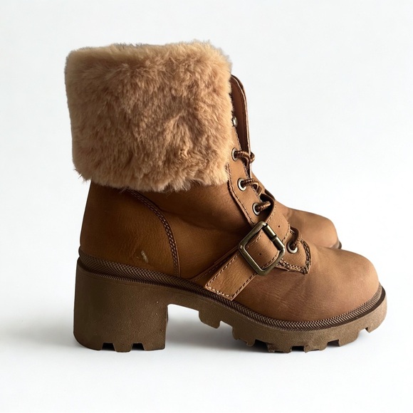 Women's Fur-Lined Lace-Up Boots Size 7.5 Brown, tan - Picture 3 of 7